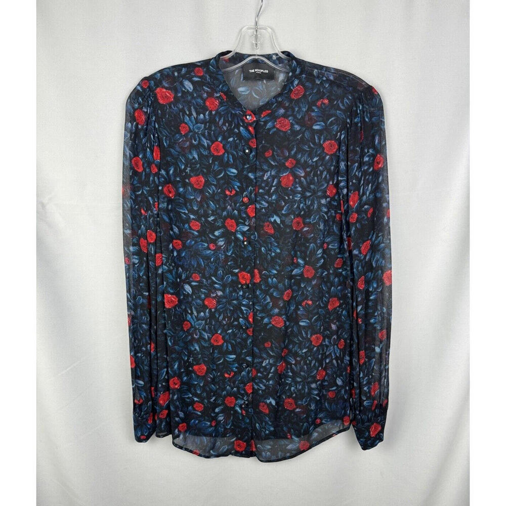 The Kooples Poison Rose Printed Viscose Button-Up Blouse Floral Black Size US S